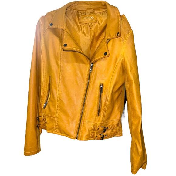 Womens Mustard Yellow Faux Leather Motorcycle Jacket-size XL - Picture 1 of 4